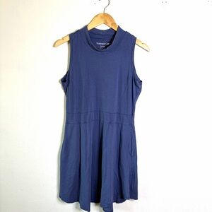 Toad&Co summerdance blue navy Tshirt dress sz L pullover mini organic cotton